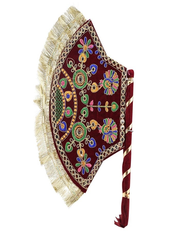 LUCKYMORDEN Golden red pankhi | Decorative pankhi | Designer pakhi | pankhi Hand Fan | pankhida | pankhi Fan | pankhi Hand Fan for Wedding | Velvet Both Side Designing pankhi | Handfan Pankhi - Image 2